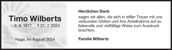Traueranzeige von Timo Wilberts von Ostfriesischer Kurier GmbH