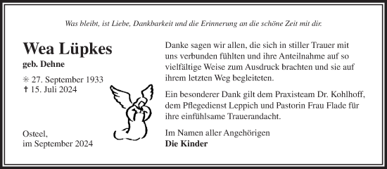 Traueranzeige von Wea Lüpkes von Ostfriesischer Kurier GmbH