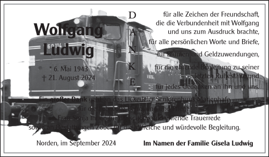 Traueranzeige von Wolfgang Ludwig von Ostfriesischer Kurier GmbH