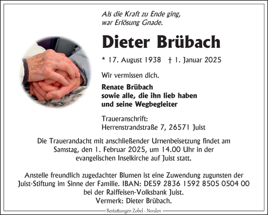 Traueranzeige von Dieter Brübach von Ostfriesischer Kurier GmbH