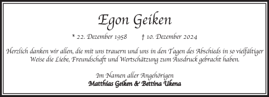 Traueranzeige von Egon Geiken von Ostfriesischer Kurier GmbH