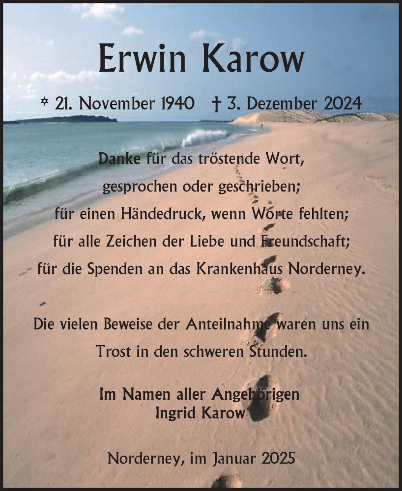  Traueranzeige für Erwin Karow vom 25.01.2025 aus Ostfriesischer Kurier GmbH