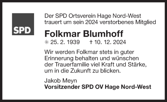 Traueranzeige von Folkmar Blumhoff von Ostfriesischer Kurier GmbH