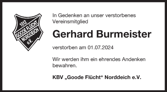 Traueranzeige von Gerhard Burmeister von Ostfriesischer Kurier GmbH