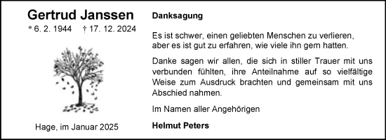 Traueranzeige von Gertrud Janssen von Ostfriesischer Kurier GmbH