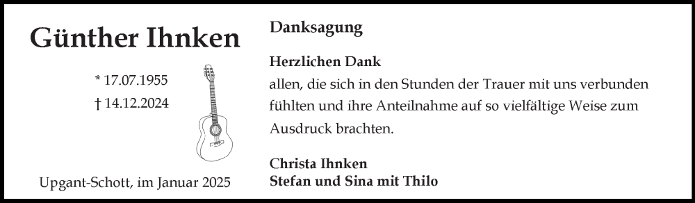  Traueranzeige für Günther Ihnken vom 25.01.2025 aus Ostfriesischer Kurier GmbH