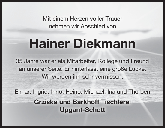 Traueranzeige von Hainer Diekmann von Ostfriesischer Kurier GmbH