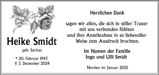 Traueranzeige von Heike Smidt von Ostfriesischer Kurier GmbH