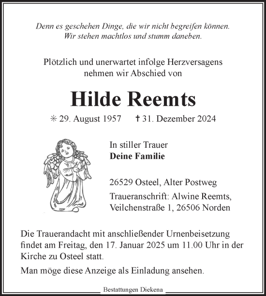 Traueranzeige von Hilde Reemts von Ostfriesischer Kurier GmbH