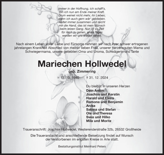 Traueranzeige von Mariechen Hollwedel von Ostfriesischer Kurier GmbH
