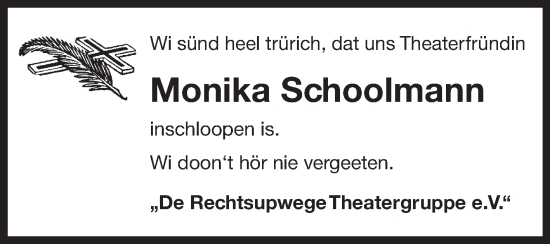 Traueranzeige von Monika Schoolmann von Ostfriesischer Kurier GmbH
