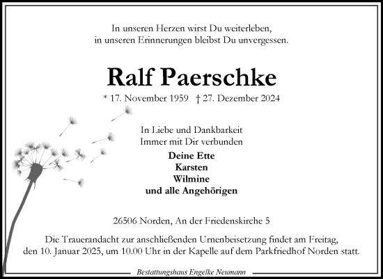 Traueranzeige von Ralf Paerschke von Ostfriesischer Kurier GmbH