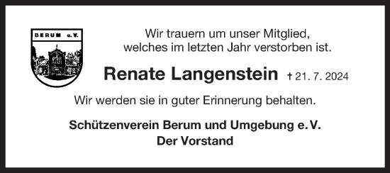 Traueranzeige von Renate Langenstein von Ostfriesischer Kurier GmbH