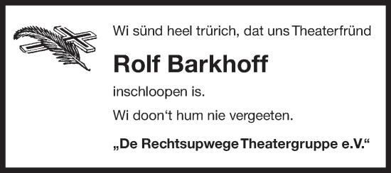 Traueranzeige von Rolf Barkhoff von Ostfriesischer Kurier GmbH