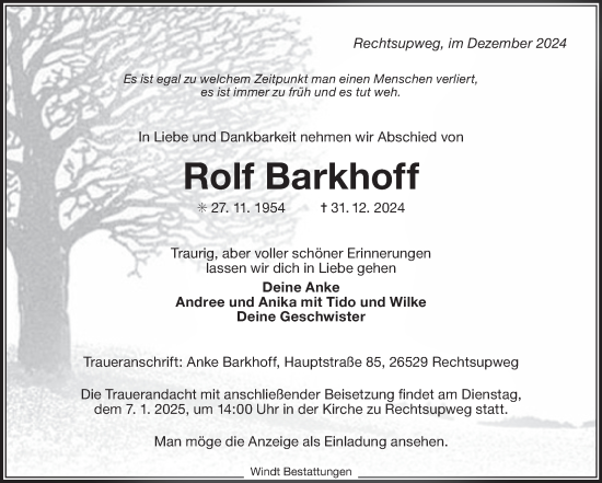 Traueranzeige von Rolf Barkhoff von Ostfriesischer Kurier GmbH