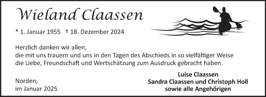 Traueranzeige von Wieland Claassen von Ostfriesischer Kurier GmbH