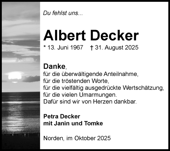 Traueranzeige von Albert Decker von Ostfriesischer Kurier GmbH