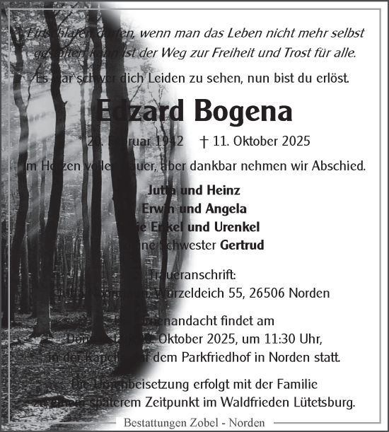 Traueranzeige von Edzard Bogena von Ostfriesischer Kurier GmbH