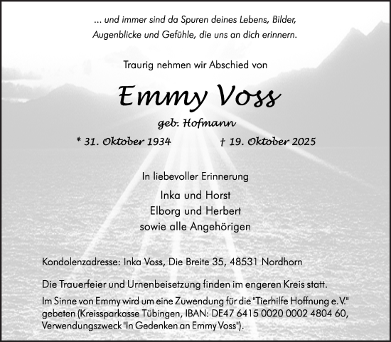 Traueranzeige von Emmy Voss von Ostfriesischer Kurier GmbH