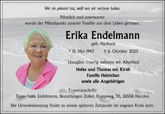Traueranzeige von Erika Endelmann von Ostfriesischer Kurier GmbH