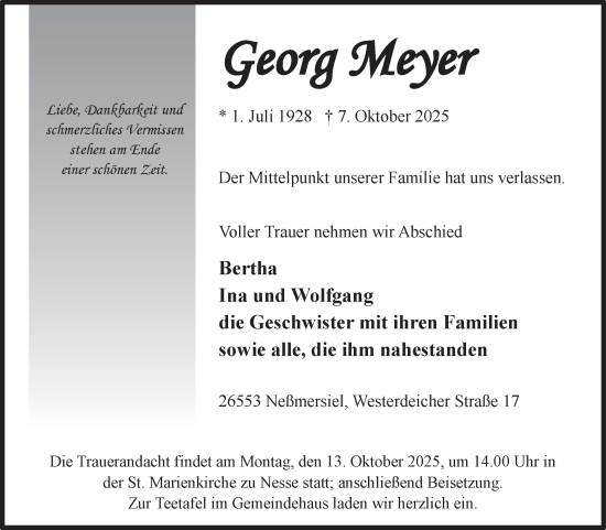 Traueranzeige von Georg Meyer von Ostfriesischer Kurier GmbH