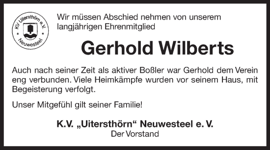 Traueranzeige von Gerhold Wilberts von Ostfriesischer Kurier GmbH