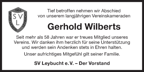 Traueranzeige von Gerhold Wilberts von Ostfriesischer Kurier GmbH