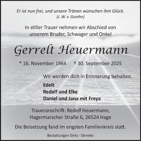 Traueranzeige von Gerrelt Heuermann von Ostfriesischer Kurier GmbH