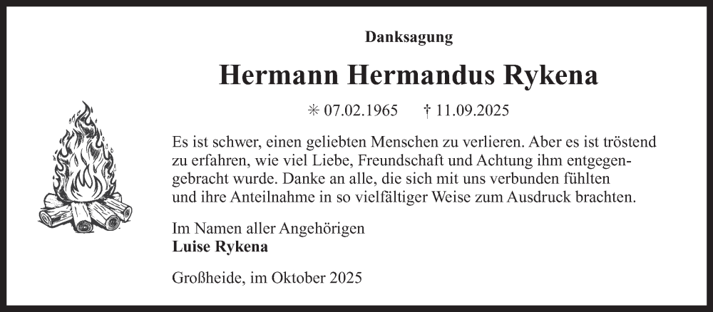  Traueranzeige für Hermann Hermandus Rykena vom 25.10.2025 aus Ostfriesischer Kurier GmbH