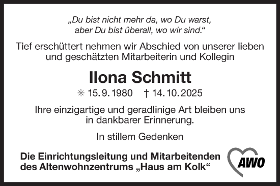 Traueranzeige von Ilona Schmitt von Ostfriesischer Kurier GmbH