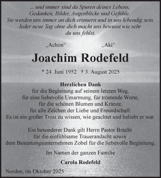 Traueranzeige von Joachim Rodefeld von Ostfriesischer Kurier GmbH