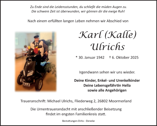 Traueranzeige von Karl Ulrichs von Ostfriesischer Kurier GmbH
