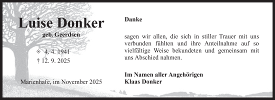 Traueranzeige von Luise Donker von Ostfriesischer Kurier GmbH