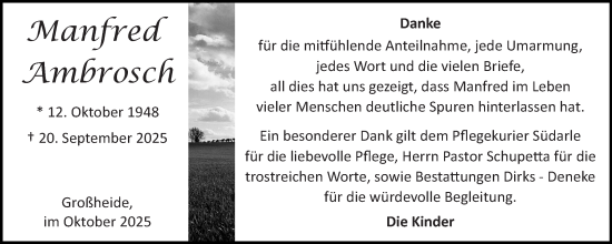 Traueranzeige von Manfred Ambrosch von Ostfriesischer Kurier GmbH