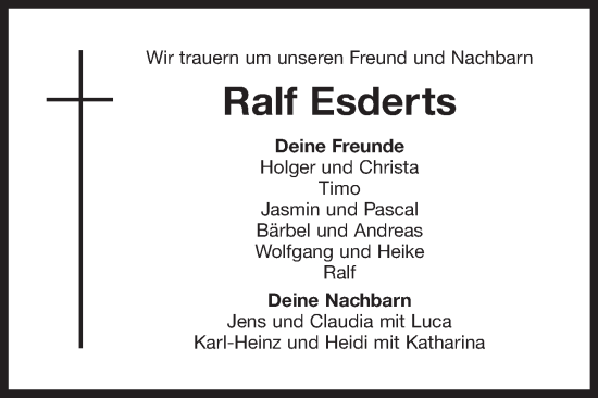 Traueranzeige von Ralf Esderts von Ostfriesischer Kurier GmbH