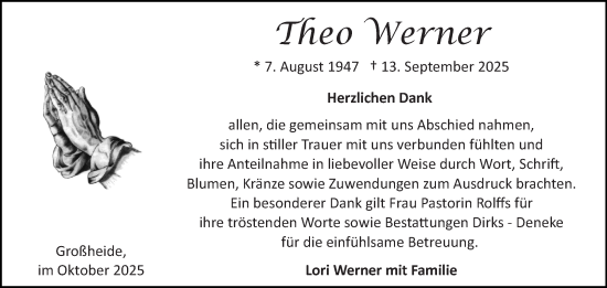 Traueranzeige von Theo Werner von Ostfriesischer Kurier GmbH