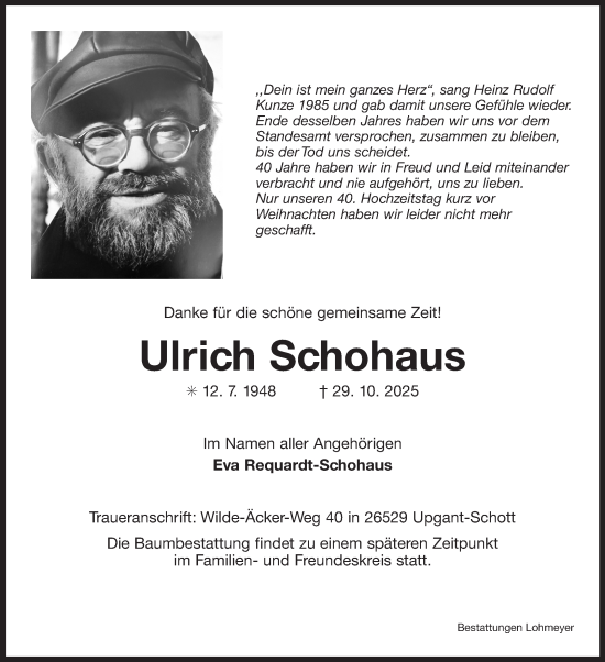 Traueranzeige von Ulrich Schohaus von Ostfriesischer Kurier GmbH