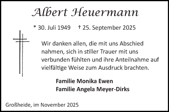 Traueranzeige von Albert Heuermann von Ostfriesischer Kurier GmbH