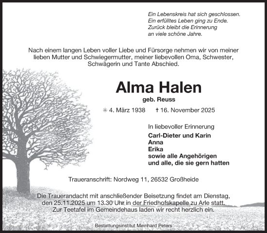 Traueranzeige von Alma Halen von Ostfriesischer Kurier GmbH