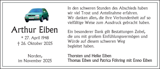 Traueranzeige von Arthur Eiben von Ostfriesischer Kurier GmbH