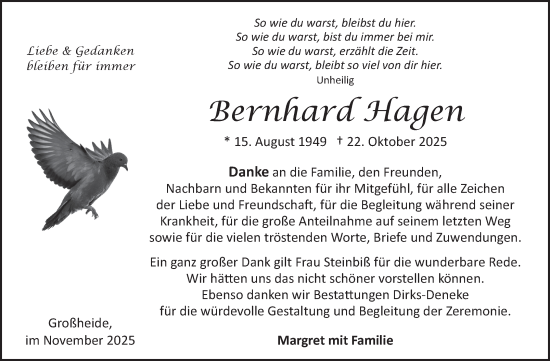 Traueranzeige von Bernhard Hagen von Ostfriesischer Kurier GmbH