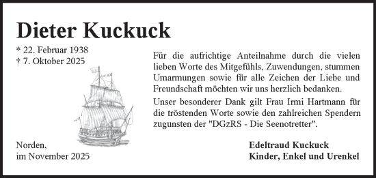 Traueranzeige von Dieter Kuckuck von Ostfriesischer Kurier GmbH