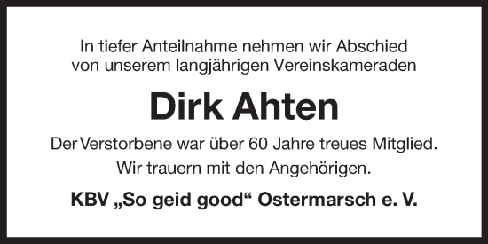 Traueranzeige von Dirk Ahten von Ostfriesischer Kurier GmbH
