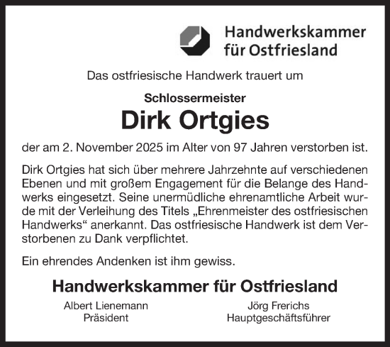 Traueranzeige von Dirk Ortgies von Ostfriesischer Kurier GmbH