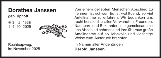 Traueranzeige von Dorathea Janssen von Ostfriesischer Kurier GmbH