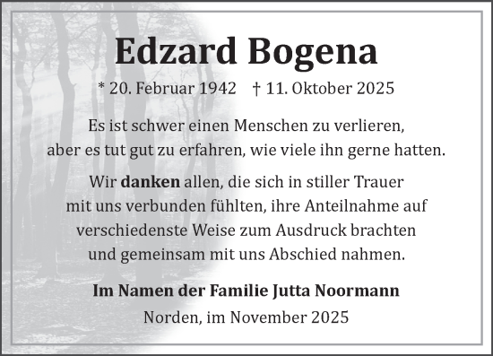 Traueranzeige von Edzard Bogena von Ostfriesischer Kurier GmbH