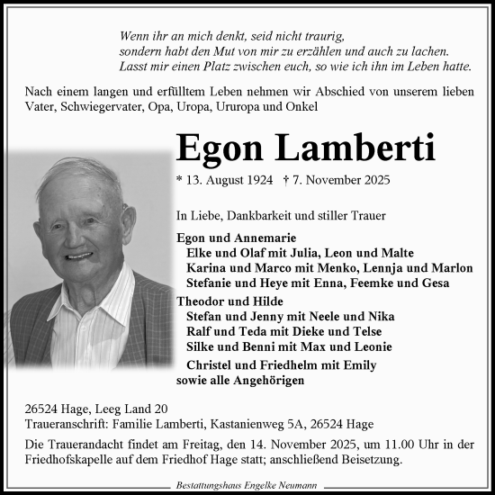 Traueranzeige von Egon Lamberti von Ostfriesischer Kurier GmbH