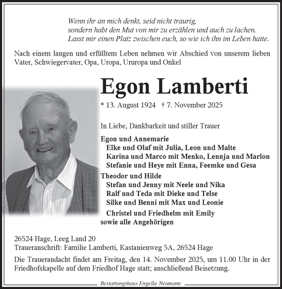 Traueranzeige von Egon Lamberti von Ostfriesischer Kurier GmbH
