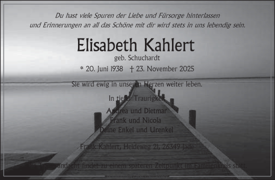 Traueranzeige von Elisabeth Kahlert von Ostfriesischer Kurier GmbH