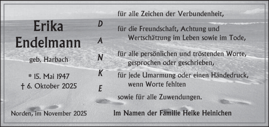 Traueranzeige von Erika Endelmann von Ostfriesischer Kurier GmbH